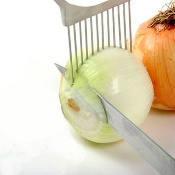 Stainless Steel Needle Onion Holder Easy Chopping Tomato Potato Veg Slicer F&F D